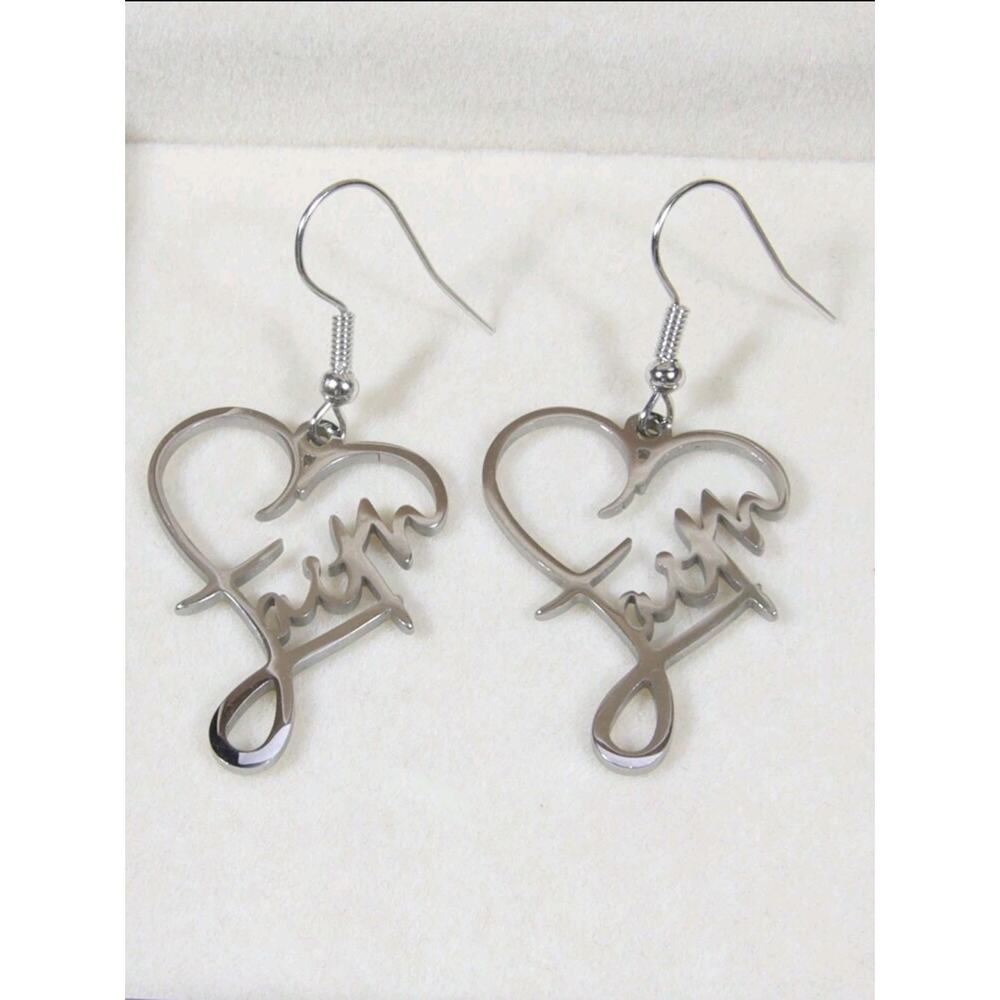 Heart Shaped Faith Dangle Earrings